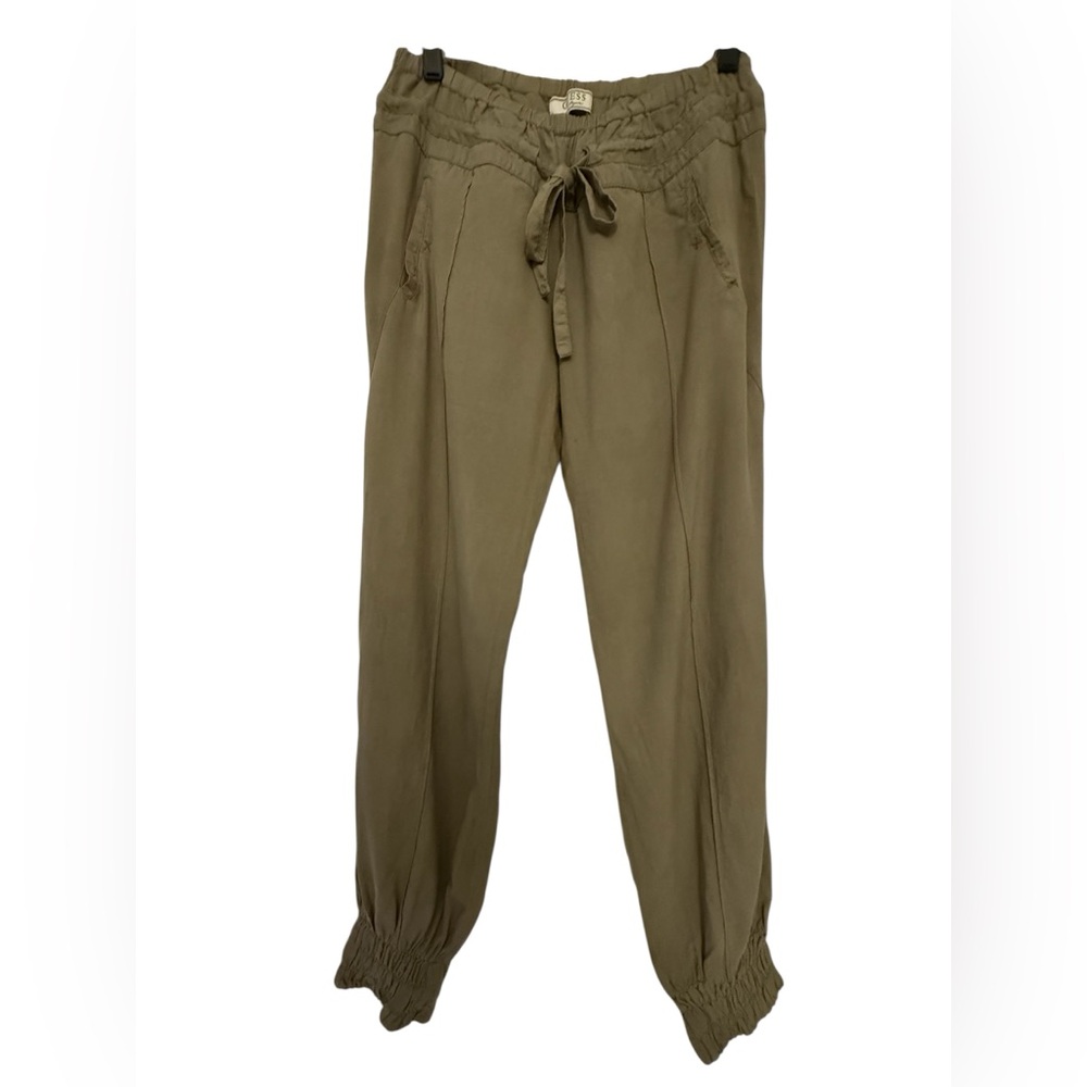 Guess Recycled Silk Joggers with Drawstring Waist & Cuffed Ankles, Olive color